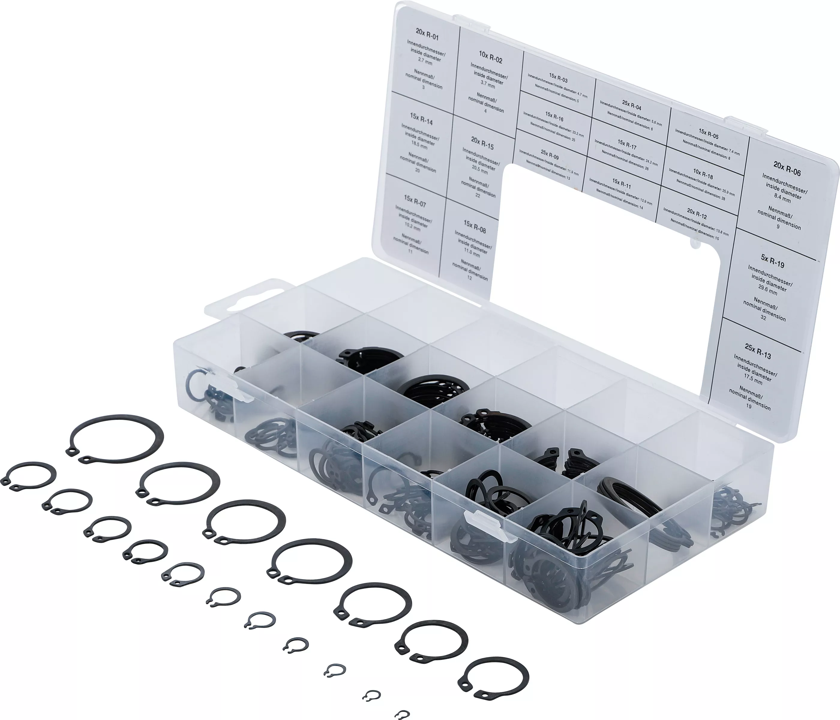 Seegerring-Sortiment (Sprengringe) | Ø 3 - 32 mm | 300-tlg. Seegerring-Sortiment (Sprengringe) | Ø 3 - 32 mm | 300-tlg.